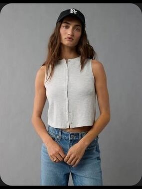 American Eagle Outfitters Light Heather Gray Button-Front Tank
